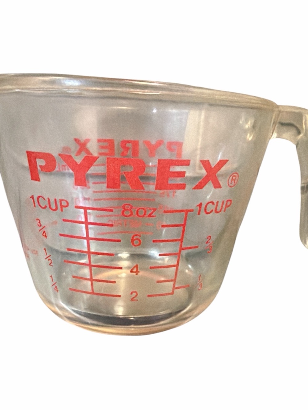 Vintage PYREX 508 borosilicate Glass 1-Cup‎ Measuring Cup with Red Markings USA